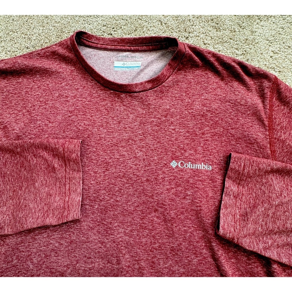Columbia Omni-Wick Men Large Heathered Red Long Sleeve‎ Performance Shirt EUC